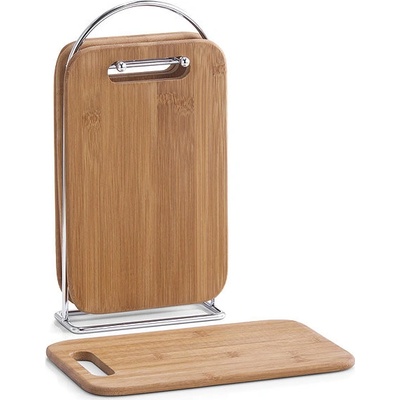 ZELLER Prkénka krájecí se stojanem set 5 ks bambus, chrom 15 × 6,5 × 30 cm