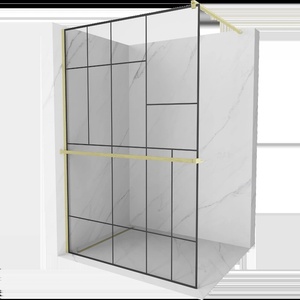 Mexen Kioto+ душ параван с рафт Walk-in 70 x 200 cm, черен десен, златна четка - 800-070-121-55-78 (800-070-121-55-78)