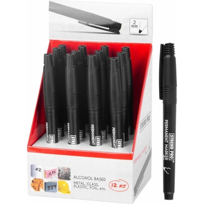 Značkovač Strend Pro Thin, čierny, tenký hrot, 12 ks