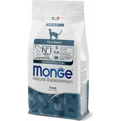 MONGE Natural Superpremium Sterilised monoproteínové krmivo so pstruhom pre sterilizované mačky 0,4 kg