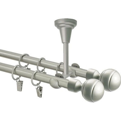 OK-GarnýžeCZ Garnýž kovová dvouřadá 16mm Paola double stříbrná mat 190 cm do stěny / na tunýlek - bez kroužků