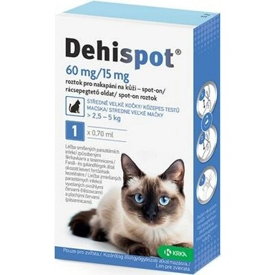 Dehispot 60 mg/15 mg spot-on roztok pre stredne veľké mačky > 2,5 - 5 kg 1 x 0,7 ml
