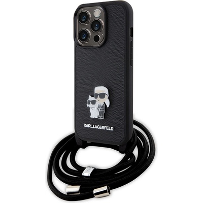 Karl Lagerfeld Saffiano crossbody kryt na iPhone 15 Pro KLHCP15LSAKCPSK - kovový odznak Karl&Choupette KF2339631