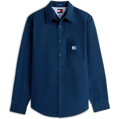 Tommy Hilfiger Риза Tommy Jeans Men's Washed Twill Long Sleeve Plain Shirt - Night Navy