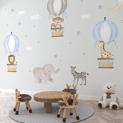 Decono Детски Фототапет Животни и Сини Балони