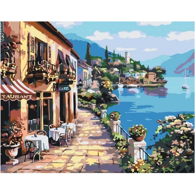 MALUJEŠ Malování podle čísel KAVÁRNA NA POBŘEŽÍ Rozměr 40 x 50 cm Rámování vypnuté plátno na rám