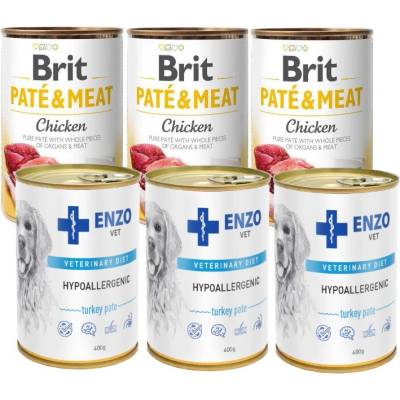 Brit Paté & Meat Chicken 3 x 400 g & Enzo Vet Hypoalergénne hypoalergénne krmivo s morkou 3 x 400 g