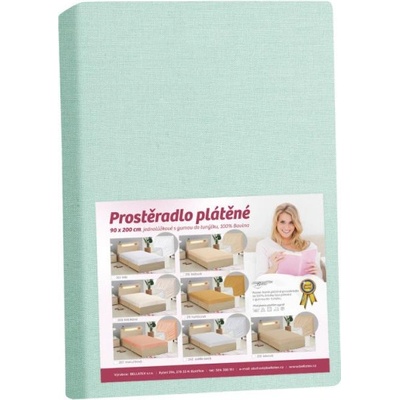 Bellatex Plátěné prostěradlo s gumou mentolové 90x200