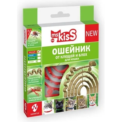Екопром Ms. Kiss - натуралнен, репелентен нашийник за котки ЧЕРВЕН, 38 см, Русия, MK05-00340