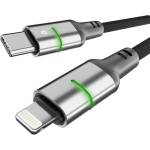 AVAX CB635 STEELY LED 1m 27W USB-C - Lightning черен оплетен кабел за бързо зареждане AVAX_CB635 (AVAX_CB635)