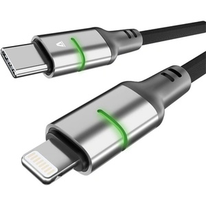 AVAX CB635 STEELY LED 1m 27W USB-C - Lightning черен оплетен кабел за бързо зареждане AVAX_CB635 (AVAX_CB635)