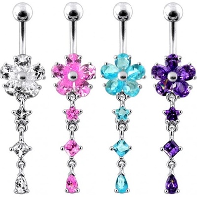 Šperky4U stříbrný piercing do pupíku kytička BP01166-A
