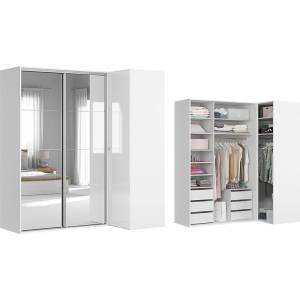 BRW Ъглов гардероб FLEX 221x116x240 см бял с огледало (F57-SZAFA_ZESTAW_16-BI/BIP/SZ-KPL01)