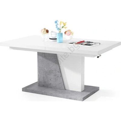 Mazzoni Разтегателна маса nino с повдигащ плот, бяла/сив бетон (mz0085)