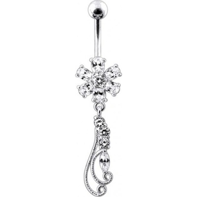S4U Stříbrný piercing do pupíku kytička (čirá) BP01164-C