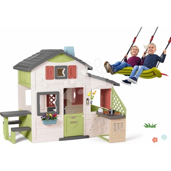 Smoby Set domček Priateľov a závesná hojdačka Friends House Life s kuchynkou a elektronickým zvončekom