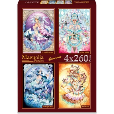 Magnolia - Puzzle 4x260 Laverinne: Crystal Unicorn, White Rabbit, Midnight Blue, The Moon - 260 piese
