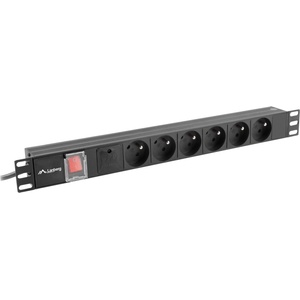 Lanberg 19" 1U 16A 6x френски черен 2 м защитен прекъсвач срещу пренапрежение (PDU-06E-0200-BK) (PDU-06E-0200-BK)