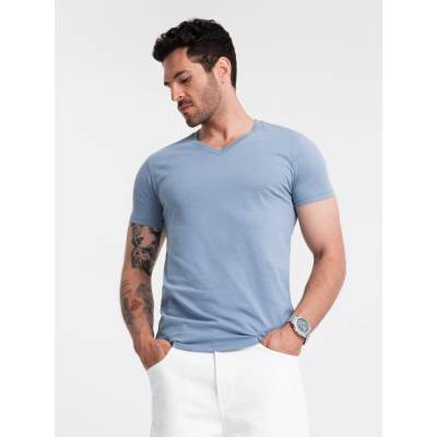 Ombre Basic cotton T-shirt with a serape neckline blue