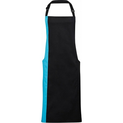 Premier Workwear Klasická zástěra s laclem s kontrastně zbarveným bočním dílem černá modrá azurová 72x86cm PW162