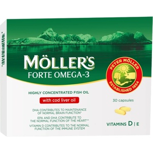 Möller’s Forte Omega-3 Масло от черен дроб на треска, 30 капсули, Mollers