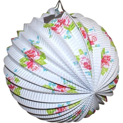 Wiky Lampion koule bílá s květy 25 cm
