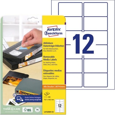 AVERY Етикет AVERY L4742REV-25 78, 7x46, 6mm прибиращ се 300 етикета/кутия 25 листа/кутия (L4742REV-25)