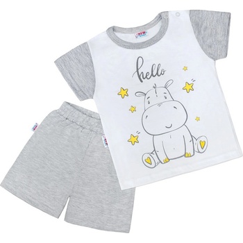 New Baby Detské letné pyžamko Hello s hrošíkom bielo-sivé