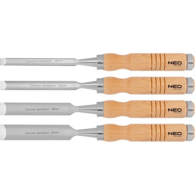 NEO TOOLS Dláta 6, 12, 18, 24 mm, sada 4 ks. Dřevěná rukojeť