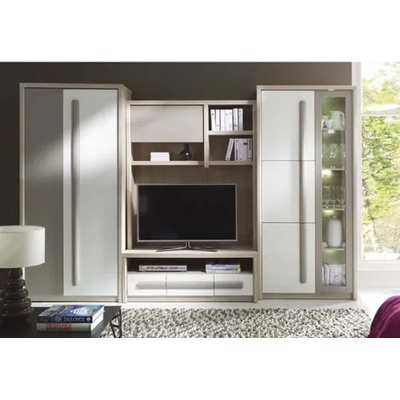 Холна секция Roma 300 cm бял гланц, сив мат и бряст