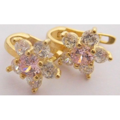 Klenoty Budín Zlaté dámské náušnice s růženíny a zirkony H2034