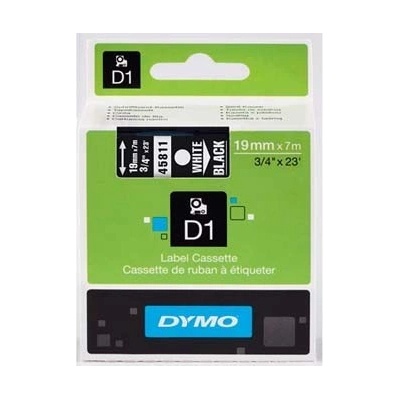 DYMO D1 45811, S0720910, 19mm x 7m, бял печат / черен фон, оригинална лента (45811)