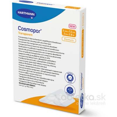 Cosmopor Transparent sterilné fóliové krytie na rany 5 x 7,2 cm 5 ks