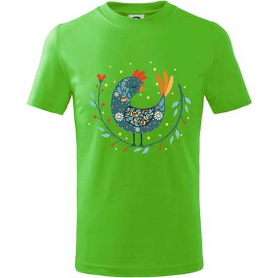 Folklór sliepky s margarétkami tričko detské Apple Green