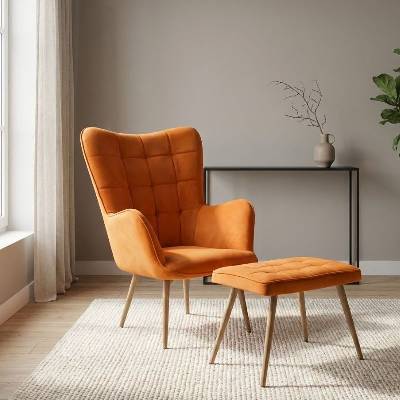 TopMebel Кресло Lily от кадифе с табуретка в жълт цвят 70x62x98см