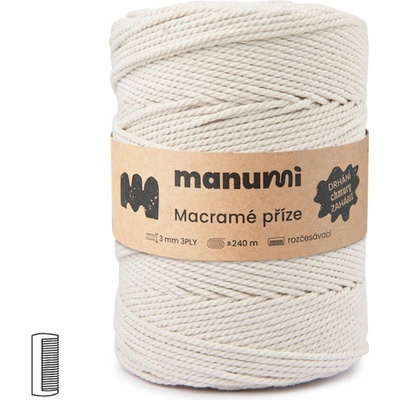 Manumi Macramé priadza stáčaná 3PLY 3mm 240m natural - 1 ks