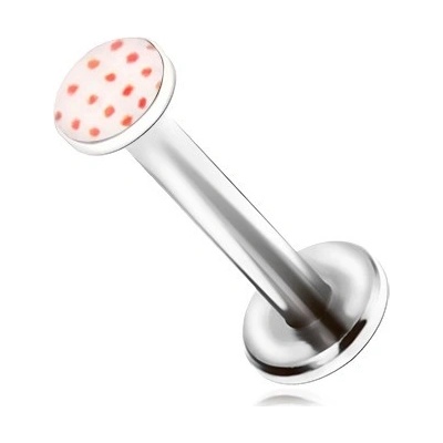 Šperky eshop ocelový piercing do brady malé červené flíčky na bílém podkladu W30.08