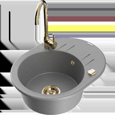 Kevin еднокамерна гранитна мивка с канали и кухненски смесител Telma, сив - 6517-71-670200-50 (6517-71-670200-50)