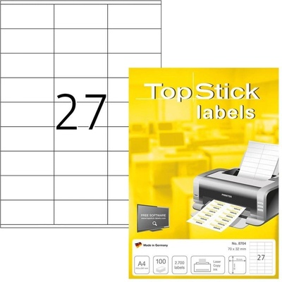 Top Stick Самозалепващи се етикети, A4, 70 х 30 mm, 27 броя, (1540100182)