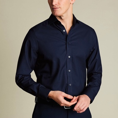 Charles Tyrwhitt Non-Iron Spread Collar Twill nežehlivá košile v keprové vazbě klasické knoflíky extra slim fit navy