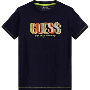 Image 1 of GUESS Tениска с къс ръкав в тъмно синьо за момче с многоцветен надпис Guess