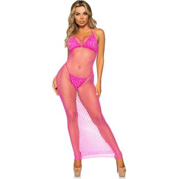 Image 1 of Leg Avenue Net Backless Maxi Dress 86963 Neon Pink