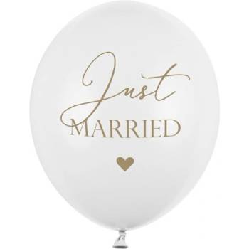 Party Deco Латексови Балони "Just Married" Чисто Бели 30см - (1 пакет / 6 бр. )