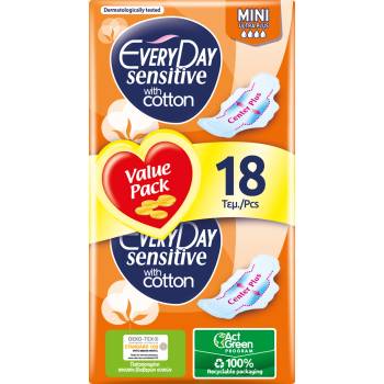 Everyday Sensitive Mini Ultra Plus Дамски превръзки, 18 броя, Everyday