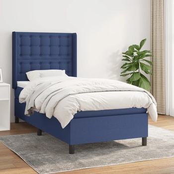 vidaXL Боксспринг легло с матрак, синя, 90x200 см, плат (3131727)