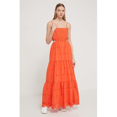Desigual Памучна рокля Desigual MALVER в оранжево дълга разкроена (24SWVW12)
