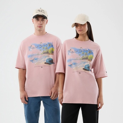 New Era Branded Beach Graphic Oversized Tee Pink Rouge