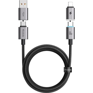 Mcdodo Кабел за данни 4 в 1 Mcdodo Extreme Energy Series (CA-6560) - с магнитни накрайници, USB-C/USB-A към USB-C/Lightning, 60W, 1.2m - Черен