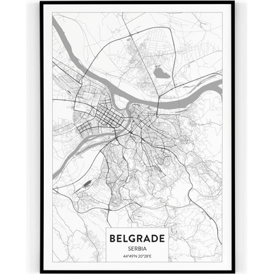 Plakát / Obraz Mapa Belgrade 30 x 40 cm Tiskové plátno