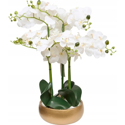 UMĚLÁ ORCHIDEJ BÍLÁ VE ZLATÉM KVĚTINÁČI PLAST 65 CM